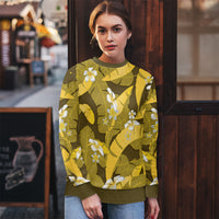 Yellow Banana Leaf Hawaii Ugly Christmas Sweater Lau Maia Plumeria Tropical Summer Vibes