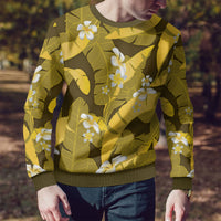 Yellow Banana Leaf Hawaii Ugly Christmas Sweater Lau Maia Plumeria Tropical Summer Vibes