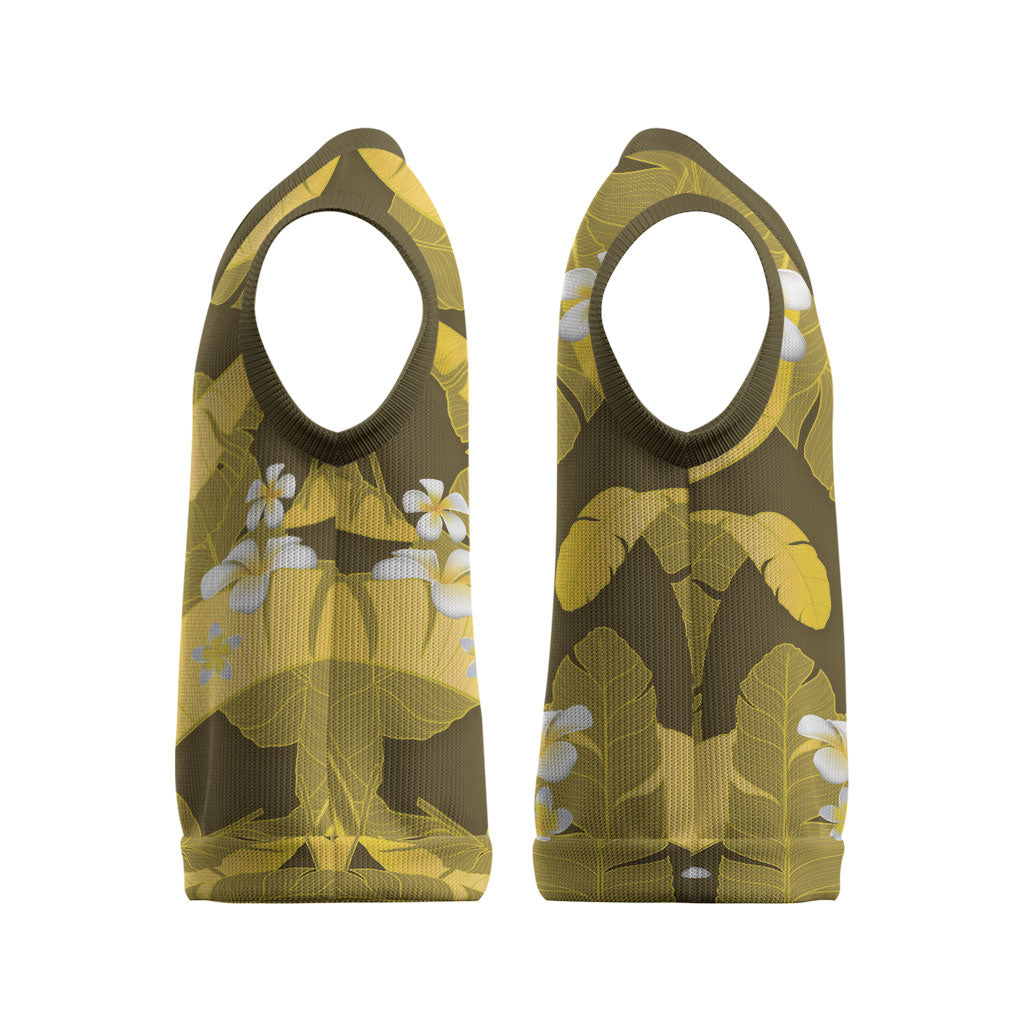 Yellow Banana Leaf Hawaii Christmas Knitted V-Neck Vest Lau Maia Plumeria Tropical Summer Vibes