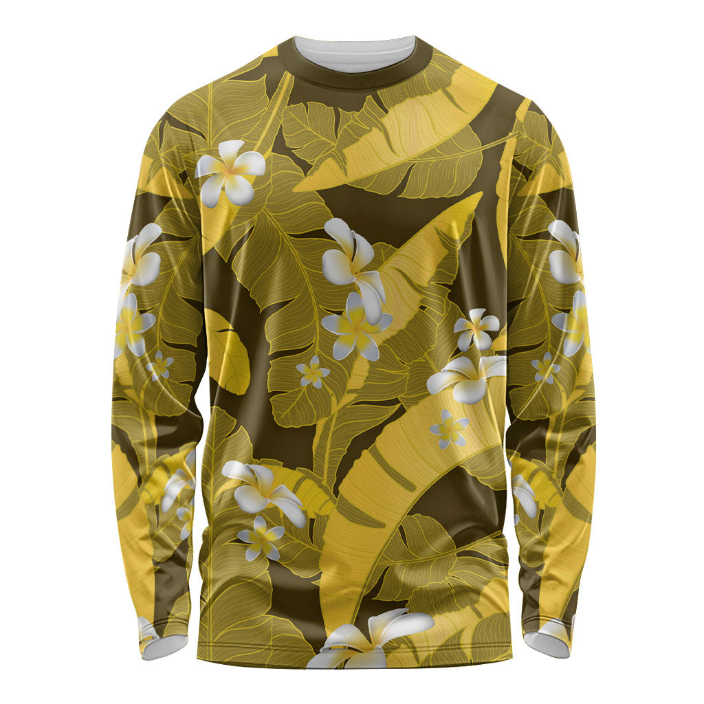 Yellow Banana Leaf Hawaii Long Sleeve Shirt Lau Maia Plumeria Tropical Summer Vibes LT14 Unisex Yellow - Polynesian Pride