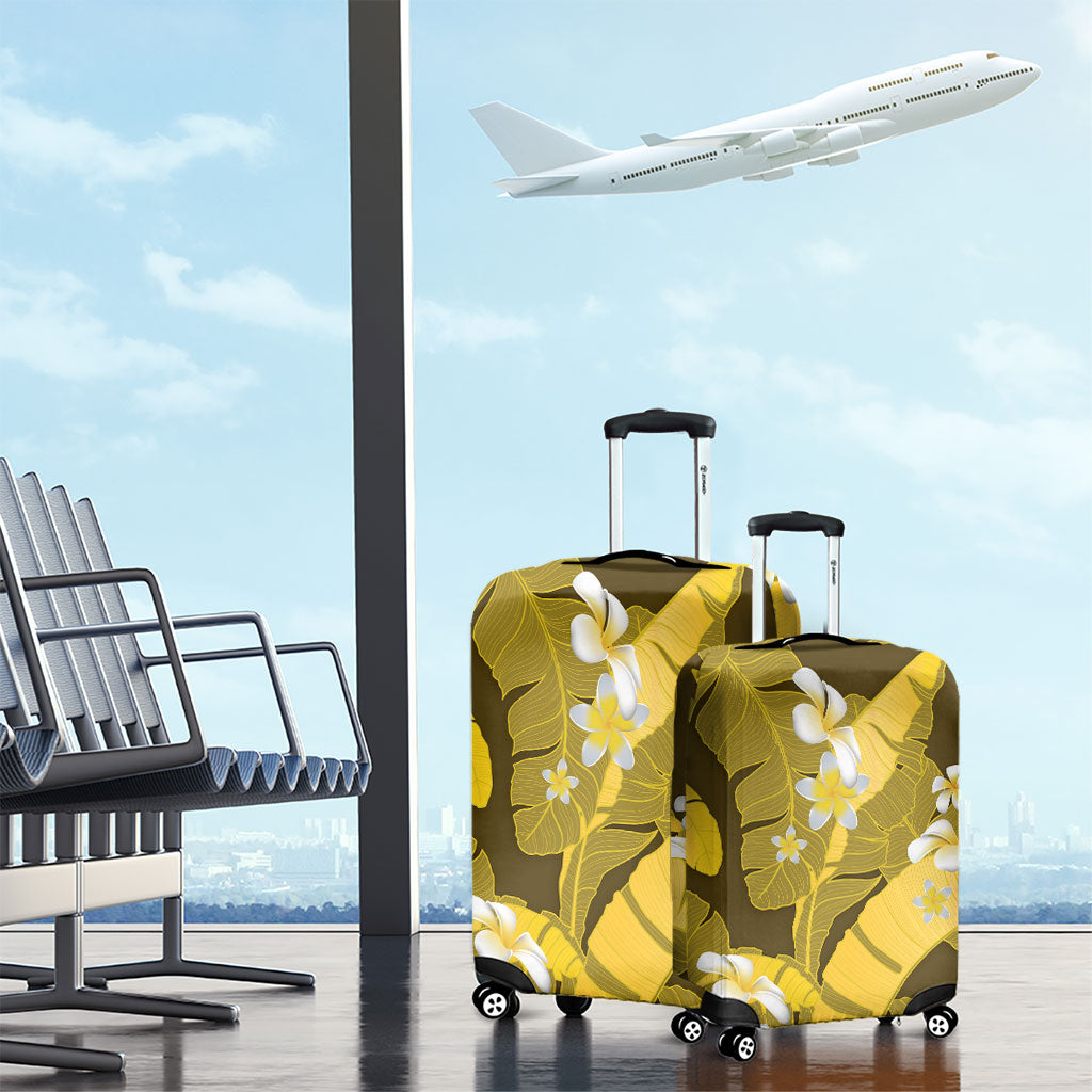Yellow Banana Leaf Hawaii Luggage Cover Lau Maia Plumeria Tropical Summer Vibes LT14 - Polynesian Pride