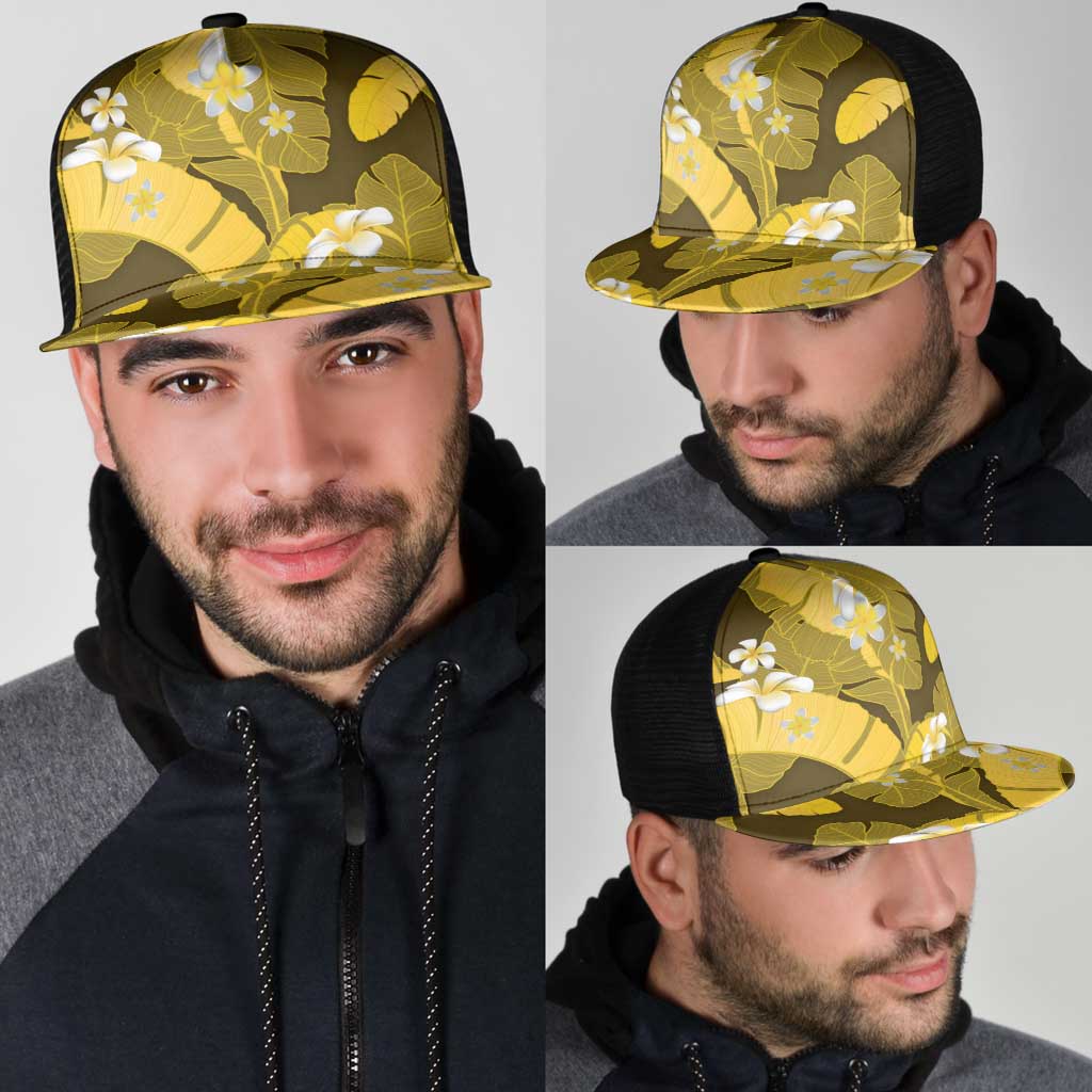 Yellow Banana Leaf Hawaii Mesh Trucker Cap Lau Maia Plumeria Tropical Summer Vibes LT14 - Polynesian Pride