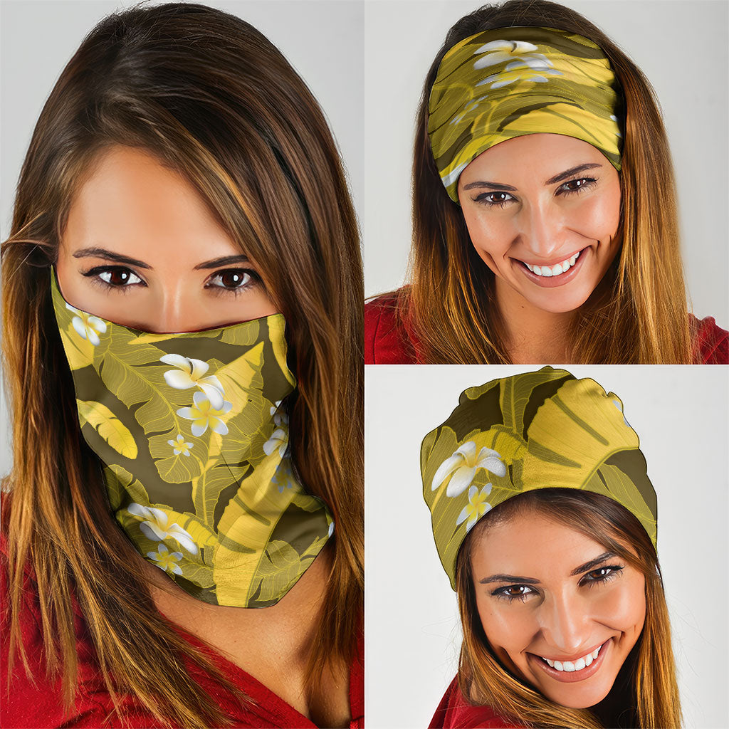 Yellow Banana Leaf Hawaii Neck Gaiter Lau Maia Plumeria Tropical Summer Vibes LT14 - Polynesian Pride