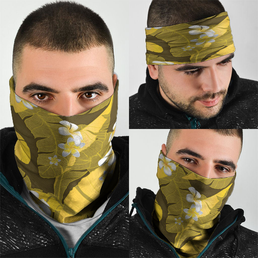 Yellow Banana Leaf Hawaii Neck Gaiter Lau Maia Plumeria Tropical Summer Vibes LT14 - Polynesian Pride
