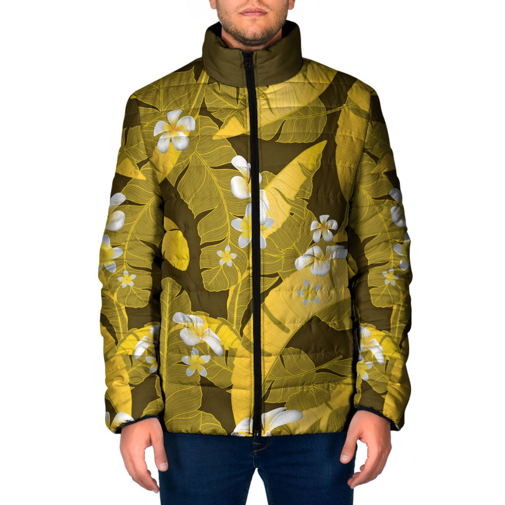 Yellow Banana Leaf Hawaii Padded Jacket Lau Maia Plumeria Tropical Summer Vibes LT14 Men Yellow - Polynesian Pride