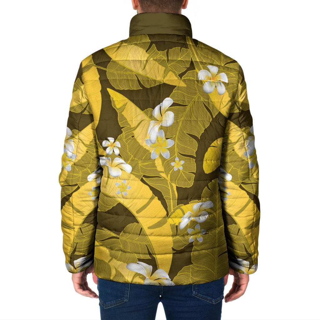 Yellow Banana Leaf Hawaii Padded Jacket Lau Maia Plumeria Tropical Summer Vibes LT14 - Polynesian Pride