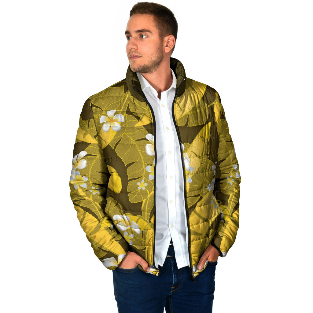 Yellow Banana Leaf Hawaii Padded Jacket Lau Maia Plumeria Tropical Summer Vibes LT14 - Polynesian Pride