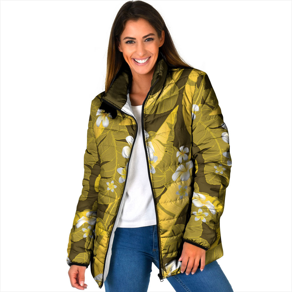 Yellow Banana Leaf Hawaii Padded Jacket Lau Maia Plumeria Tropical Summer Vibes LT14 Women Yellow - Polynesian Pride