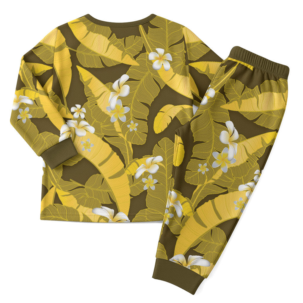 Yellow Banana Leaf Hawaii Christmas Pajama Set Lau Maia Plumeria Tropical Summer Vibes