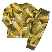 Yellow Banana Leaf Hawaii Christmas Pajama Set Lau Maia Plumeria Tropical Summer Vibes