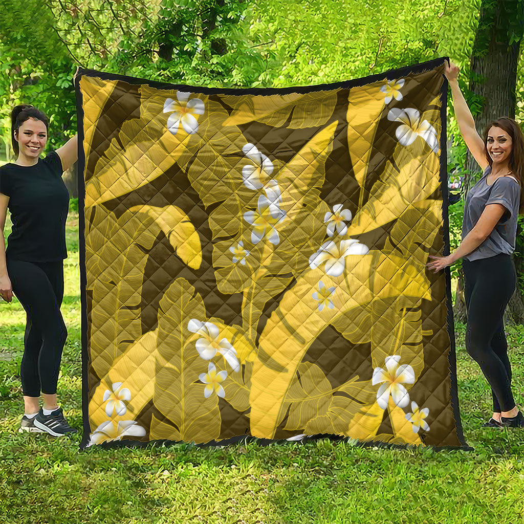 Yellow Banana Leaf Hawaii Quilt Lau Maia Plumeria Tropical Summer Vibes LT14 - Polynesian Pride
