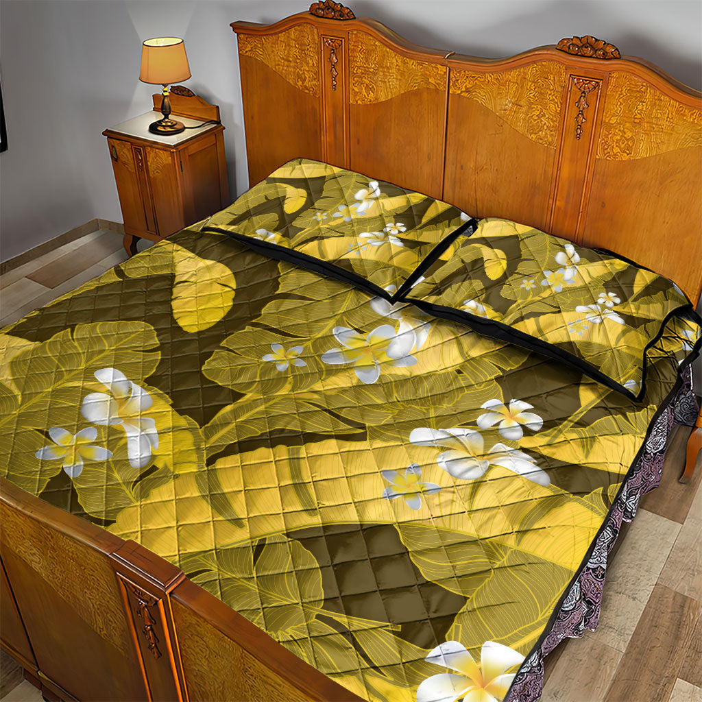 Yellow Banana Leaf Hawaii Quilt Bed Set Lau Maia Plumeria Tropical Summer Vibes LT14 - Polynesian Pride