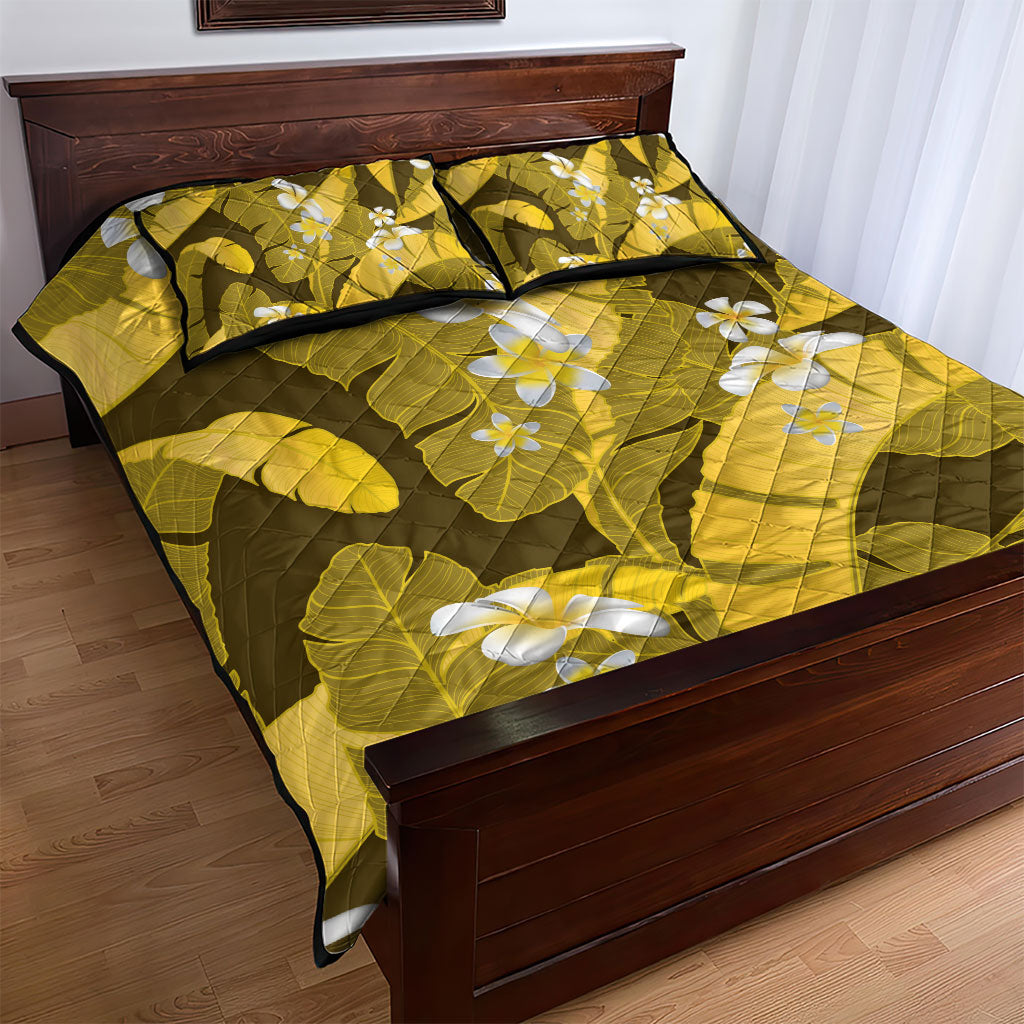 Yellow Banana Leaf Hawaii Quilt Bed Set Lau Maia Plumeria Tropical Summer Vibes LT14 - Polynesian Pride