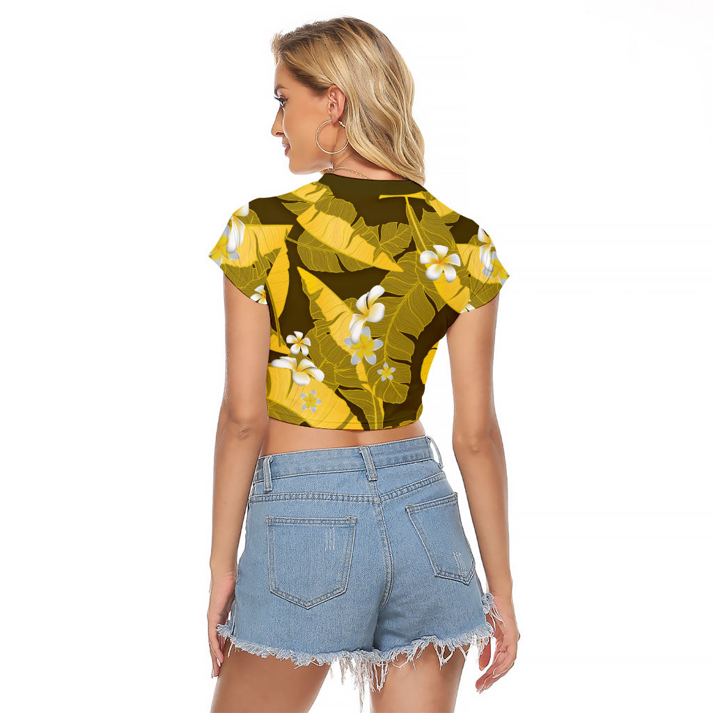 Yellow Banana Leaf Hawaii Raglan Cropped T Shirt Lau Maia Plumeria Tropical Summer Vibes LT14 - Polynesian Pride