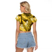 Yellow Banana Leaf Hawaii Raglan Cropped T Shirt Lau Maia Plumeria Tropical Summer Vibes LT14 - Polynesian Pride