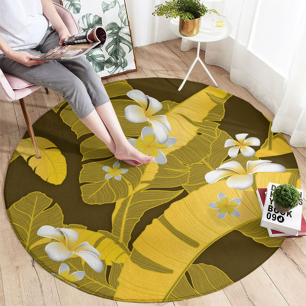 Yellow Banana Leaf Hawaii Round Carpet Lau Maia Plumeria Tropical Summer Vibes LT14 - Polynesian Pride