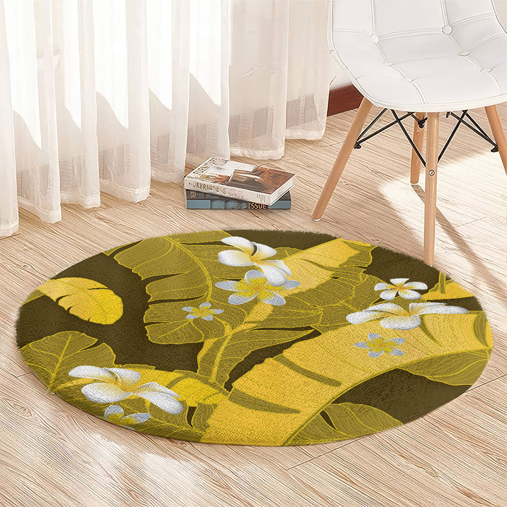 Yellow Banana Leaf Hawaii Round Carpet Lau Maia Plumeria Tropical Summer Vibes LT14 - Polynesian Pride