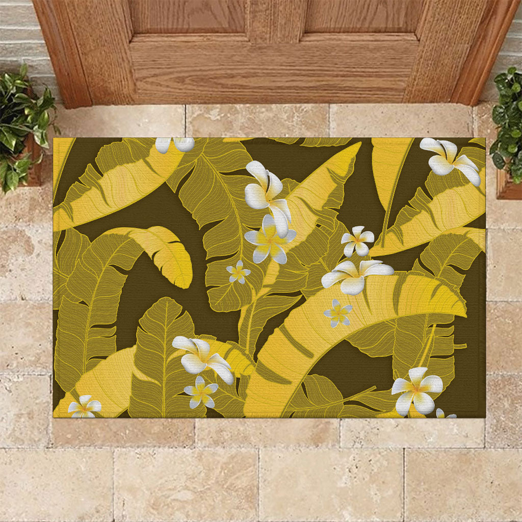 Yellow Banana Leaf Hawaii Rubber Doormat Lau Maia Plumeria Tropical Summer Vibes LT14 Yellow - Polynesian Pride