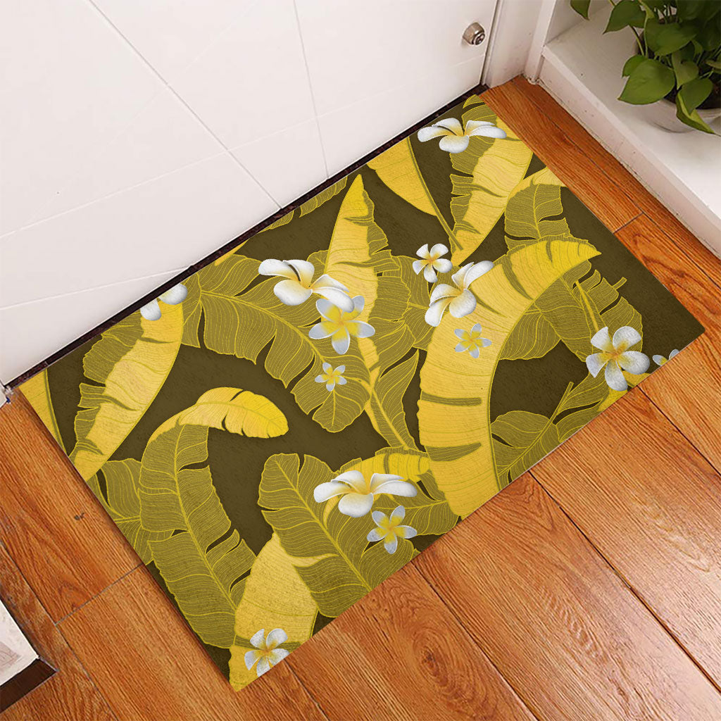 Yellow Banana Leaf Hawaii Rubber Doormat Lau Maia Plumeria Tropical Summer Vibes LT14 - Polynesian Pride