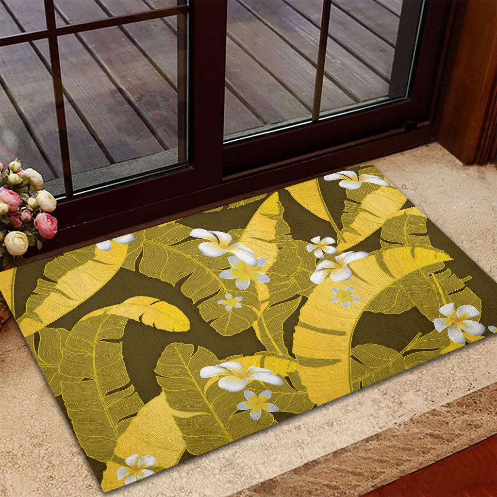 Yellow Banana Leaf Hawaii Rubber Doormat Lau Maia Plumeria Tropical Summer Vibes LT14 - Polynesian Pride