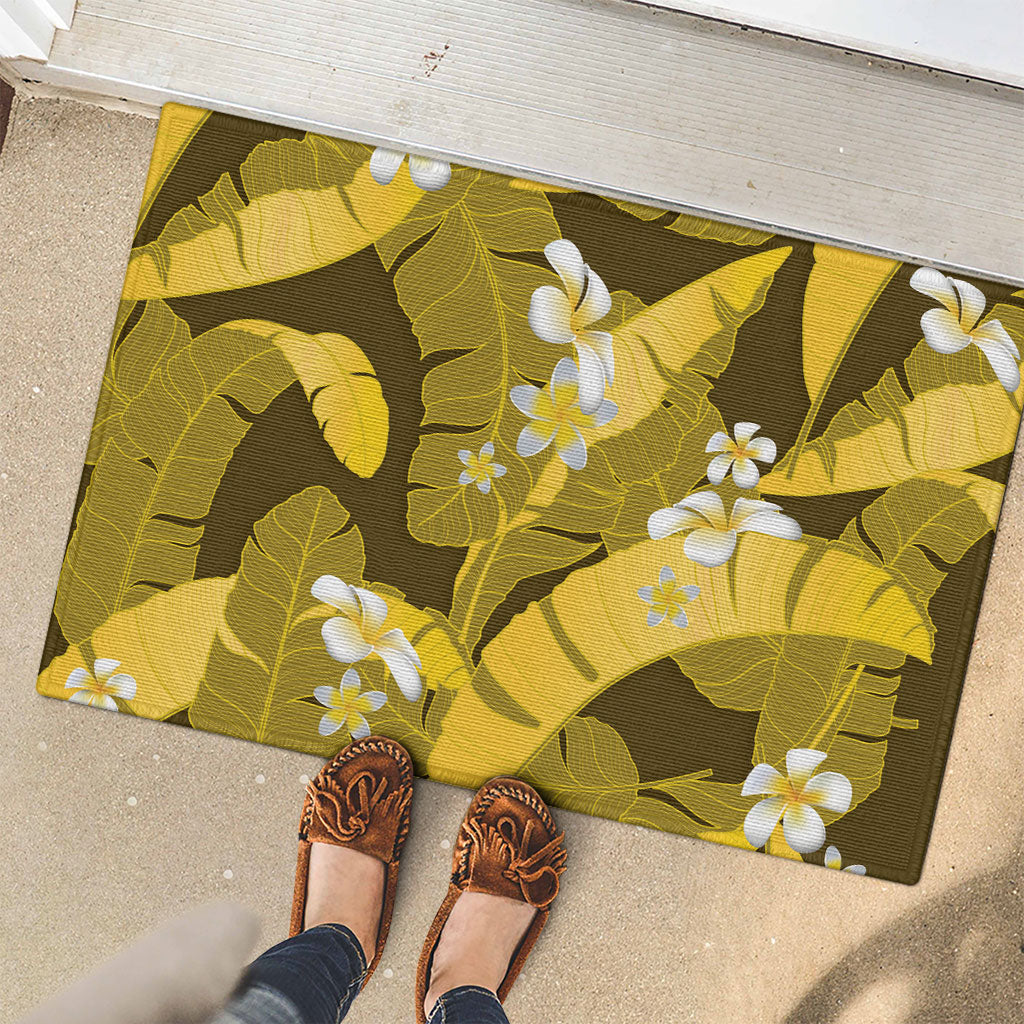 Yellow Banana Leaf Hawaii Rubber Doormat Lau Maia Plumeria Tropical Summer Vibes LT14 - Polynesian Pride