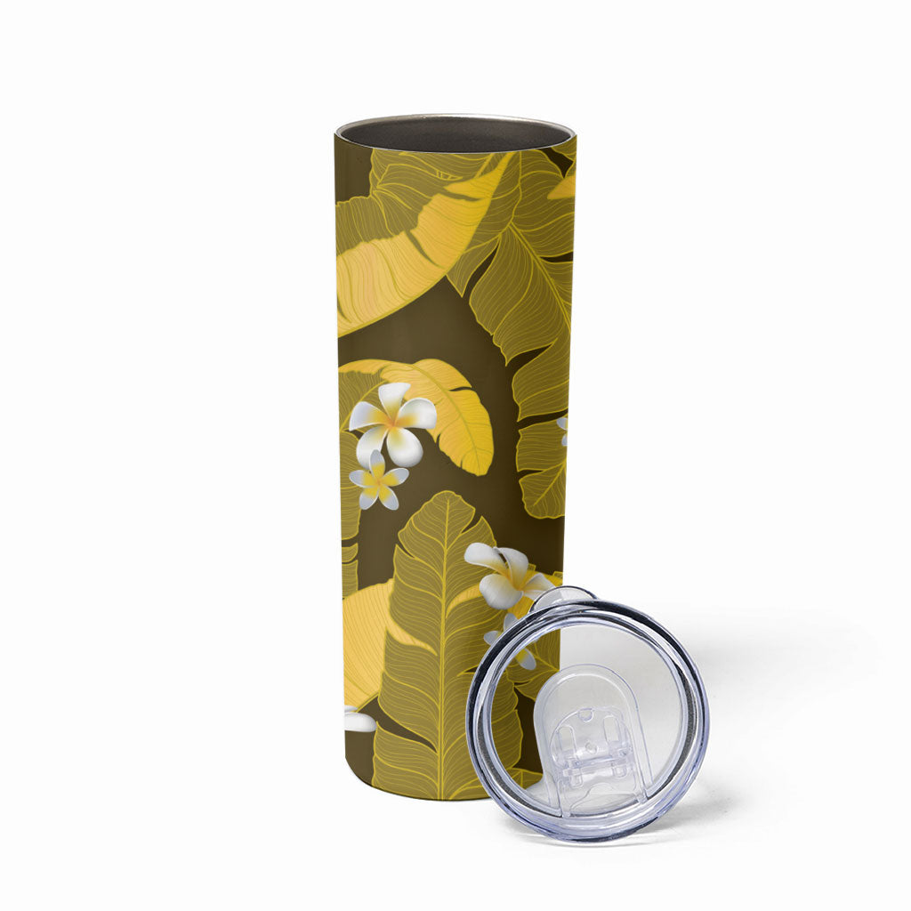 Yellow Banana Leaf Hawaii Skinny Tumbler Lau Maia Plumeria Tropical Summer Vibes LT14 - Polynesian Pride