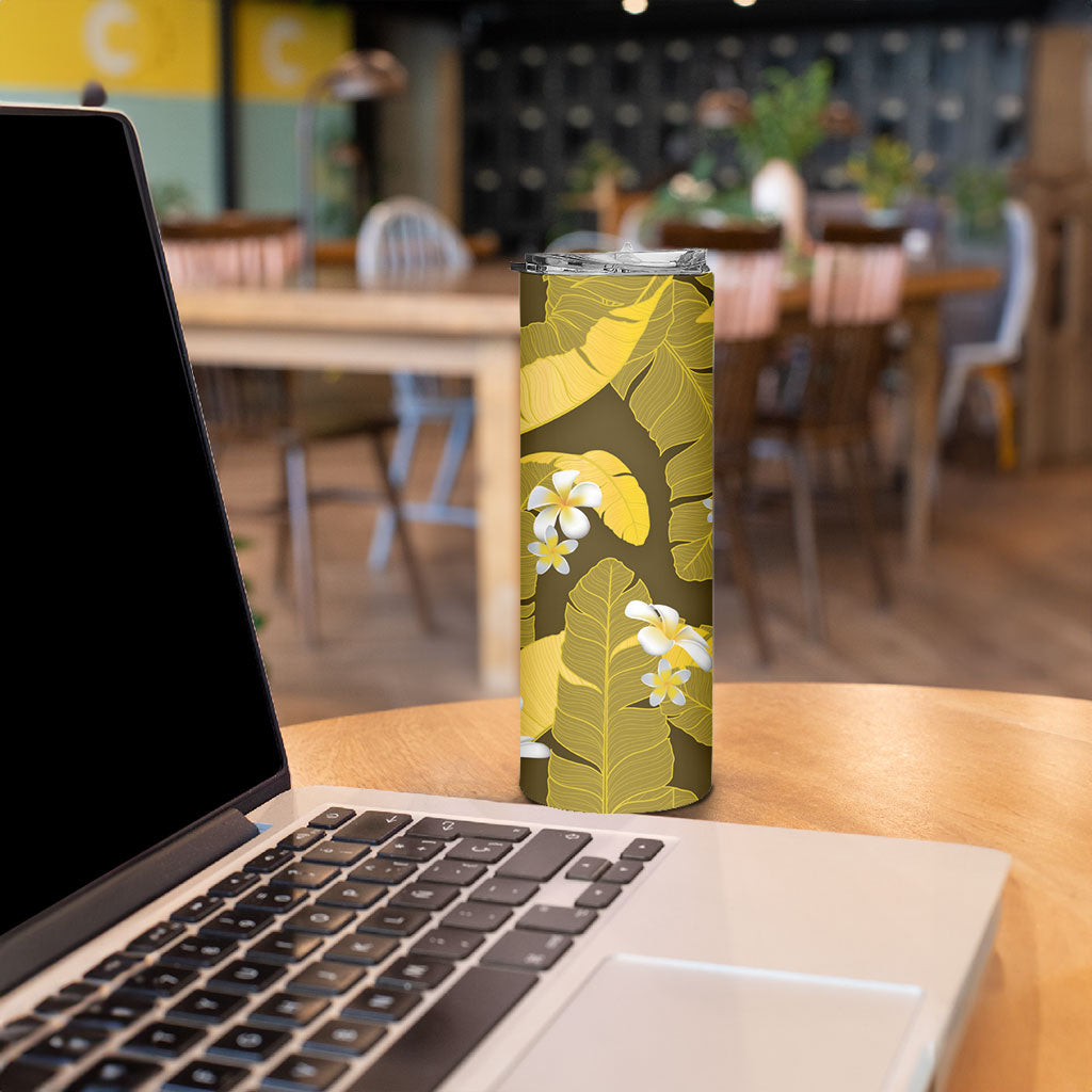 Yellow Banana Leaf Hawaii Skinny Tumbler Lau Maia Plumeria Tropical Summer Vibes LT14 - Polynesian Pride
