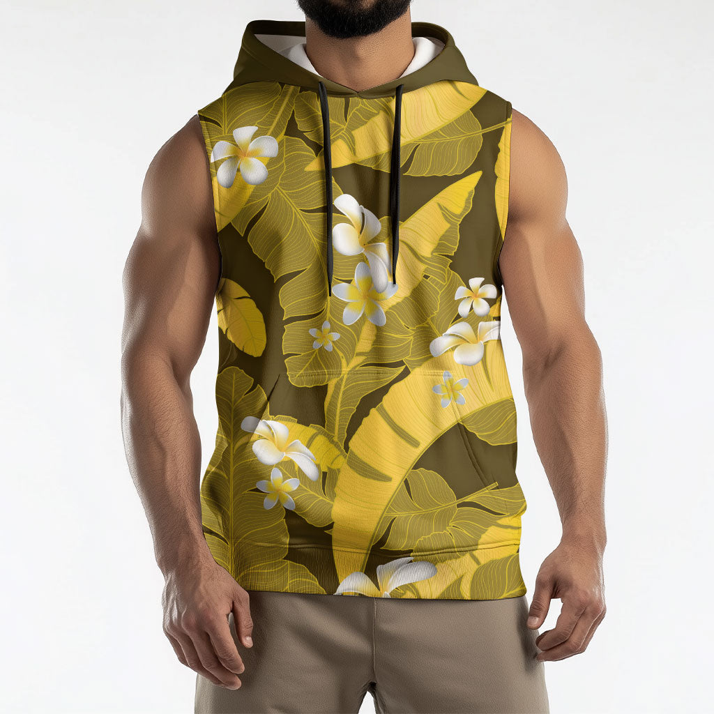 Yellow Banana Leaf Hawaii Sleeveless Hoodie Lau Maia Plumeria Tropical Summer Vibes LT14 - Polynesian Pride