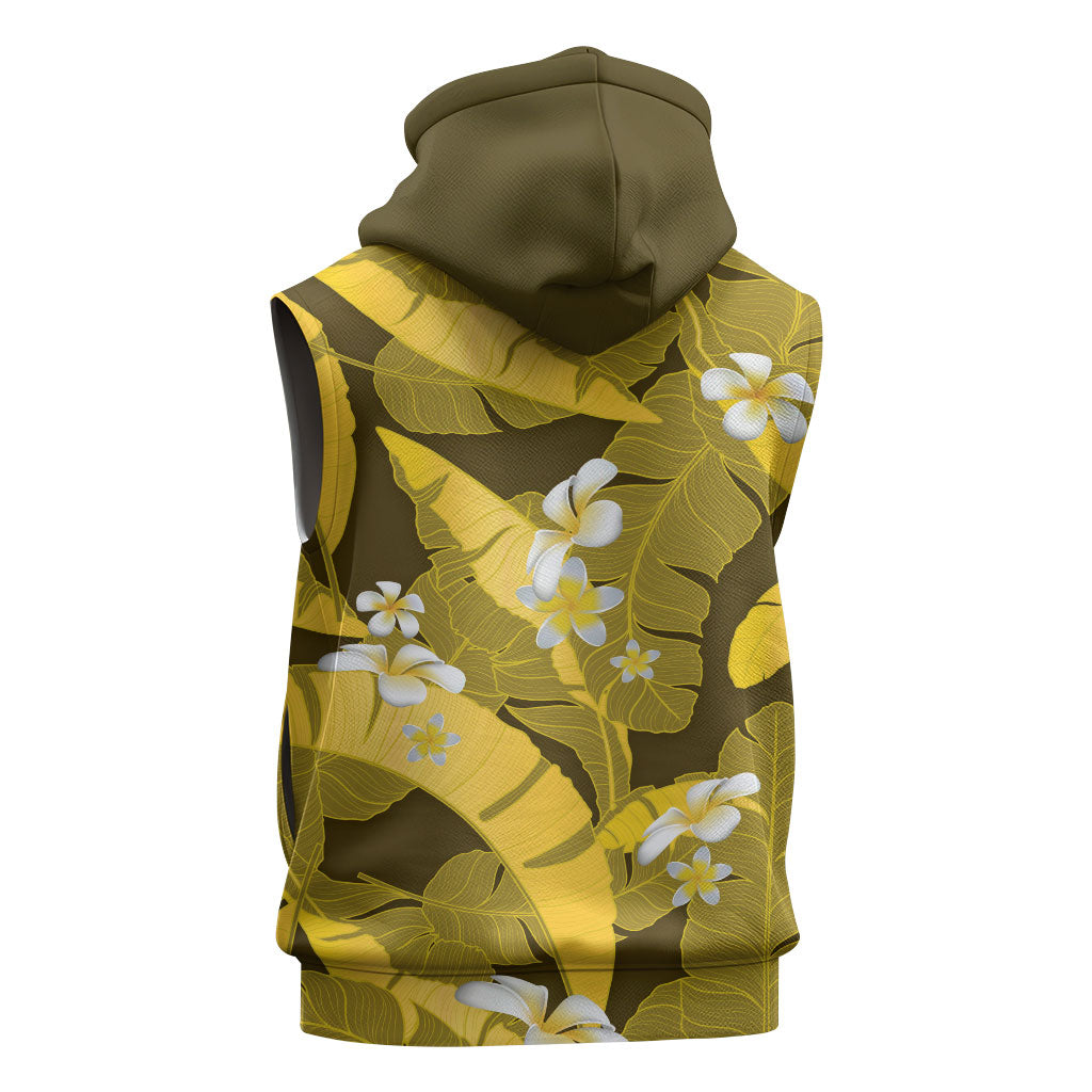 Yellow Banana Leaf Hawaii Sleeveless Zip Hoodie Lau Maia Plumeria Tropical Summer Vibes LT14 - Polynesian Pride