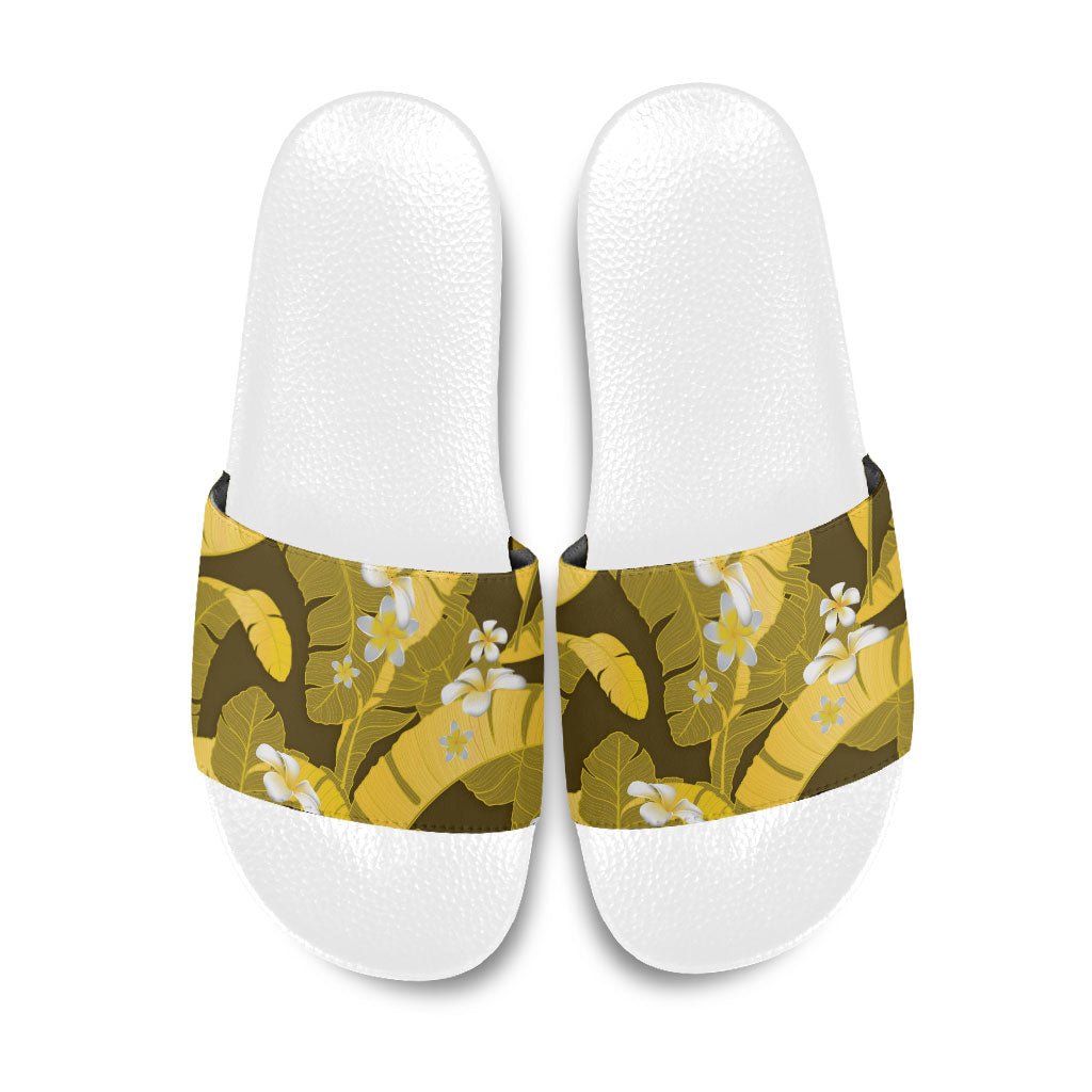 Yellow Banana Leaf Hawaii Slide Sandals Lau Maia Plumeria Tropical Summer Vibes LT14 Yellow - Polynesian Pride