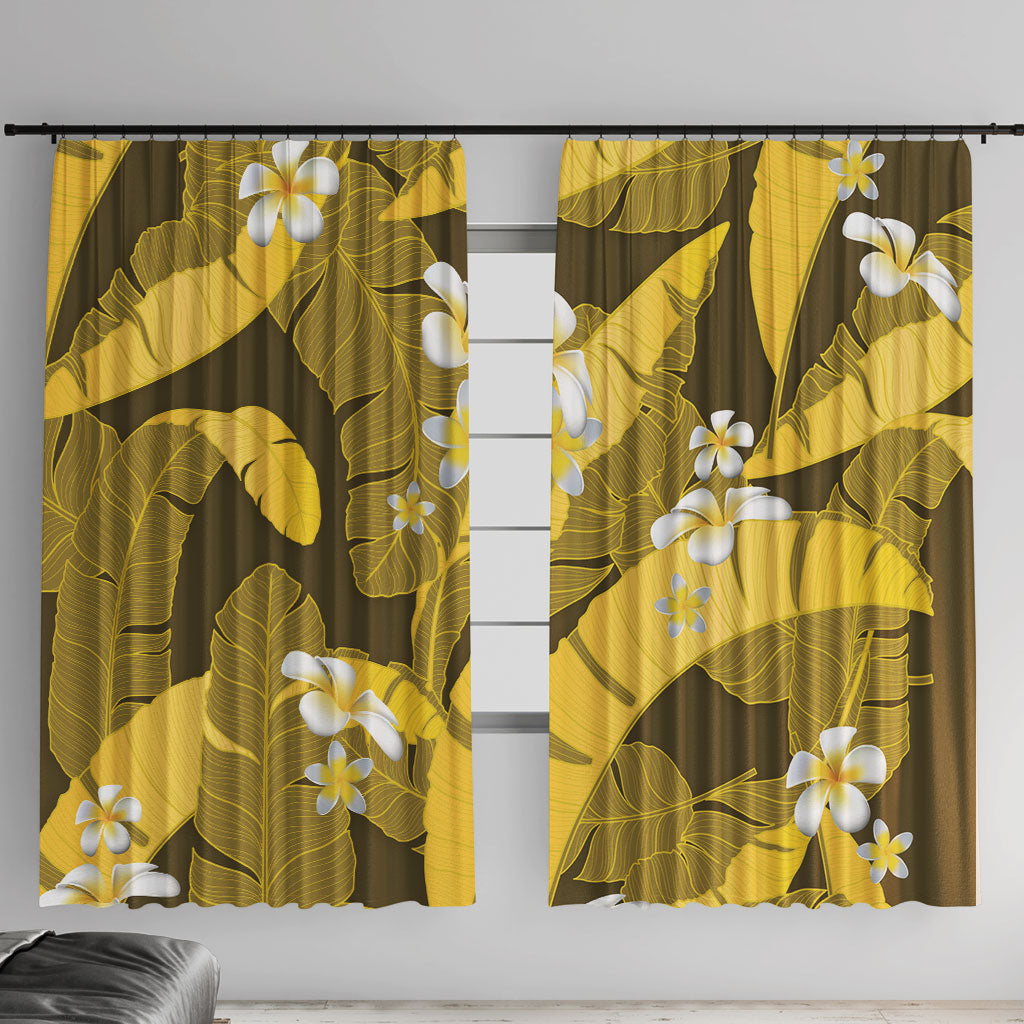 Yellow Banana Leaf Hawaii Window Curtain Lau Maia Plumeria Tropical Summer Vibes LT14 With Hooks Yellow - Polynesian Pride