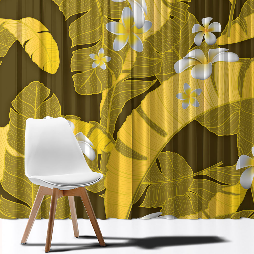 Yellow Banana Leaf Hawaii Window Curtain Lau Maia Plumeria Tropical Summer Vibes LT14 - Polynesian Pride