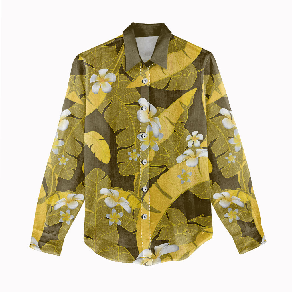 Yellow Banana Leaf Hawaii Women Casual Shirt Lau Maia Plumeria Tropical Summer Vibes LT14 - Polynesian Pride