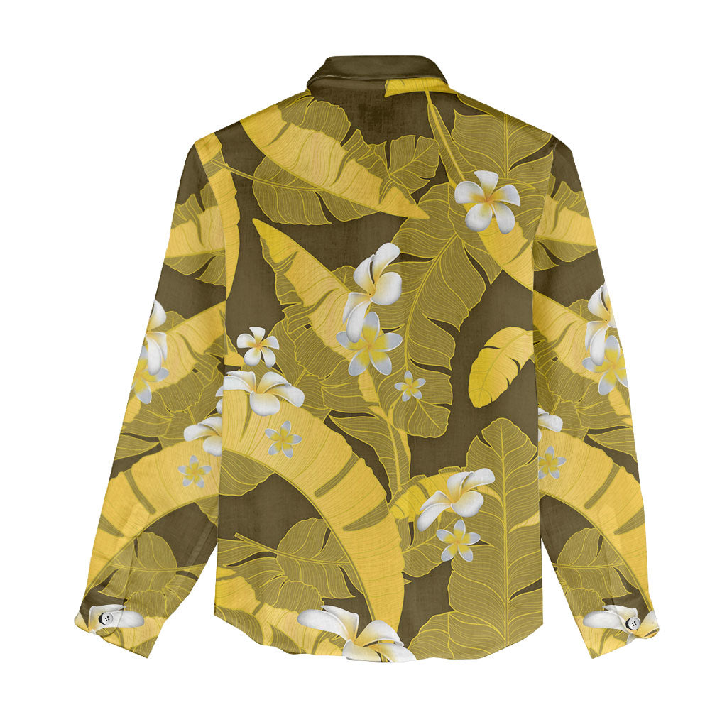 Yellow Banana Leaf Hawaii Women Casual Shirt Lau Maia Plumeria Tropical Summer Vibes LT14 - Polynesian Pride