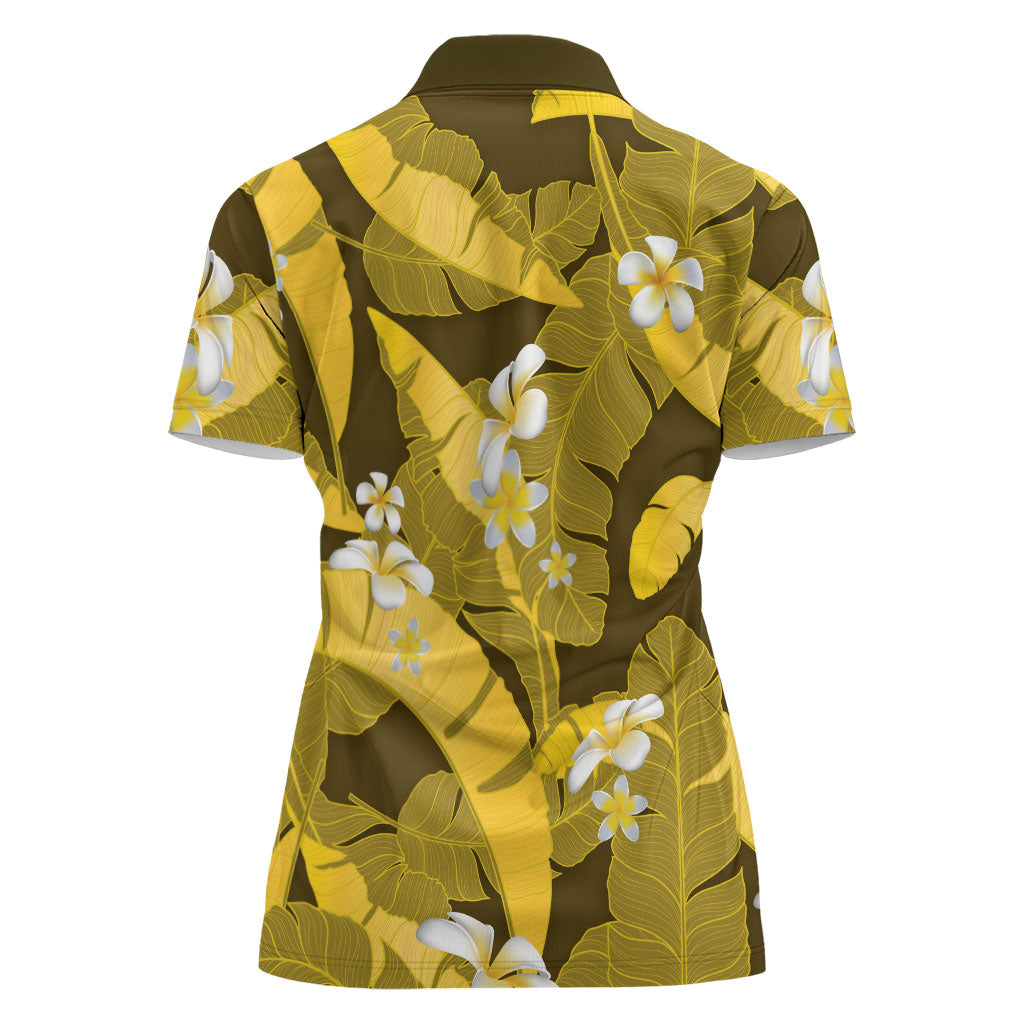 Yellow Banana Leaf Hawaii Women Polo Shirt Lau Maia Plumeria Tropical Summer Vibes LT14 - Polynesian Pride