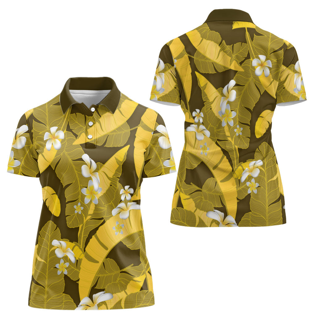 Yellow Banana Leaf Hawaii Women Polo Shirt Lau Maia Plumeria Tropical Summer Vibes LT14 - Polynesian Pride