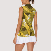 Yellow Banana Leaf Hawaii Women Sleeveless Polo Shirt Lau Maia Plumeria Tropical Summer Vibes LT14 - Polynesian Pride