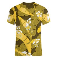 Yellow Banana Leaf Hawaii Women V-Neck T-Shirt Lau Maia Plumeria Tropical Summer Vibes LT14 - Polynesian Pride