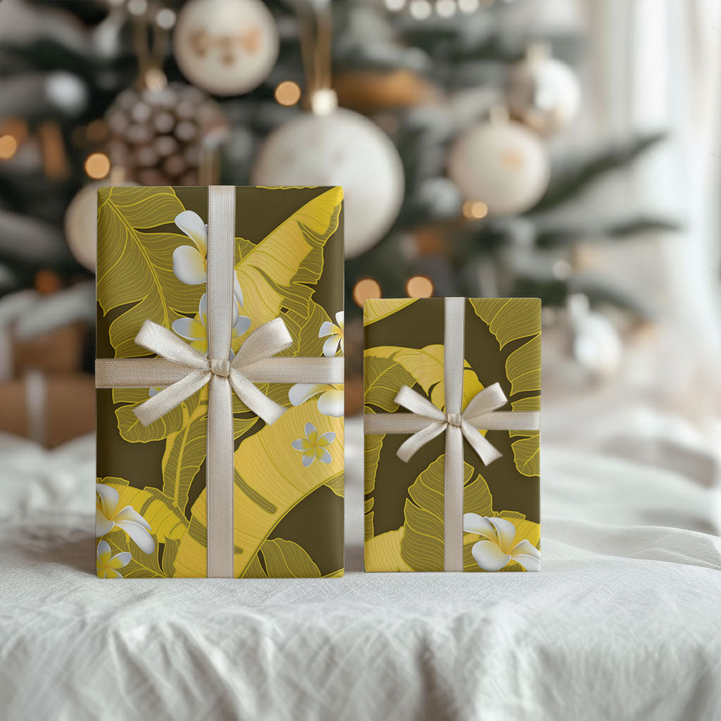 Yellow Banana Leaf Hawaii Wrapping Paper Lau Maia Plumeria Tropical Summer Vibes LT14 - Polynesian Pride