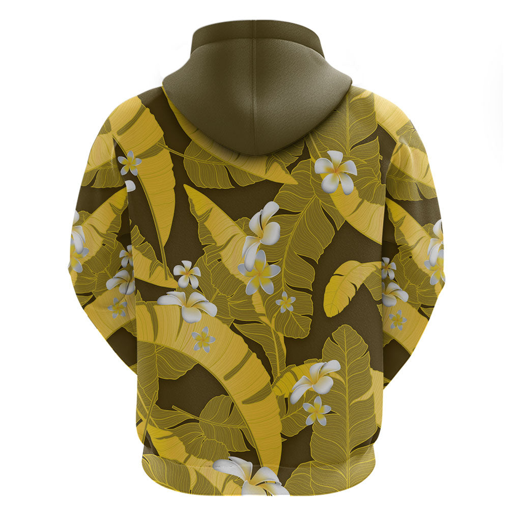 Yellow Banana Leaf Hawaii Zip Hoodie Lau Maia Plumeria Tropical Summer Vibes LT14 - Polynesian Pride