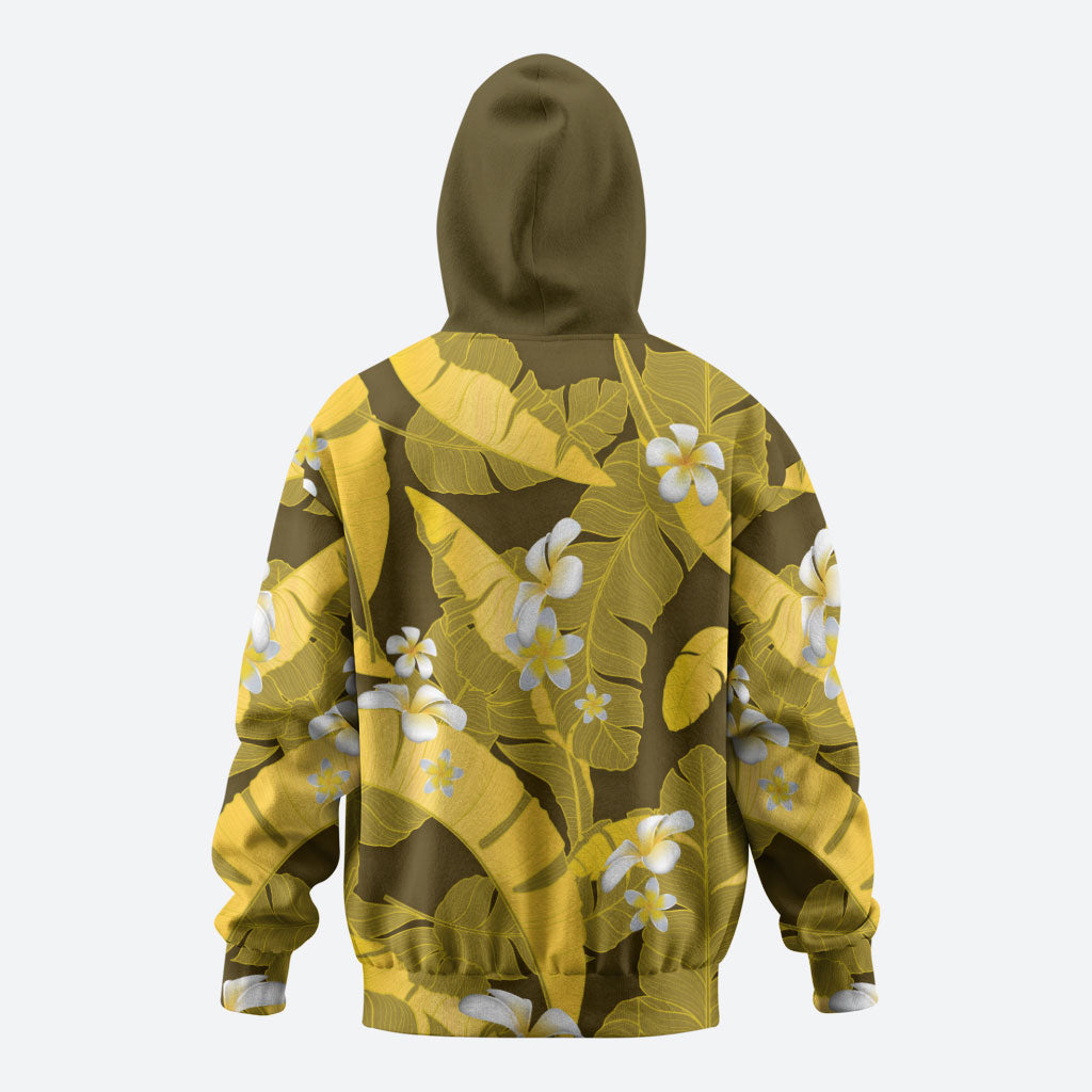Yellow Banana Leaf Hawaii Zip Hoodie Lau Maia Plumeria Tropical Summer Vibes LT14 - Polynesian Pride