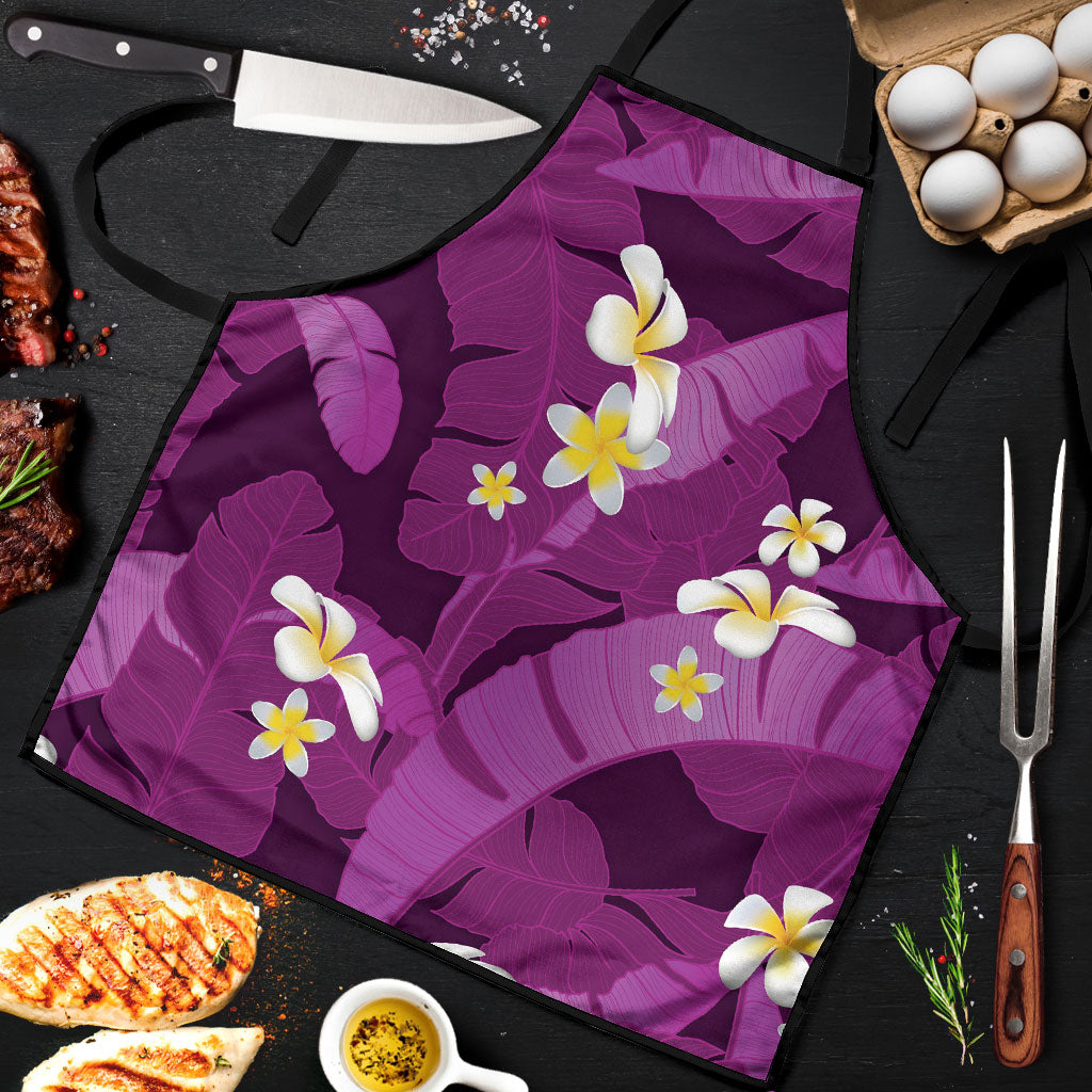 Purple Banana Leaf Hawaii Apron Lau Maia Plumeria Tropical Summer Vibes LT14 Purple - Polynesian Pride