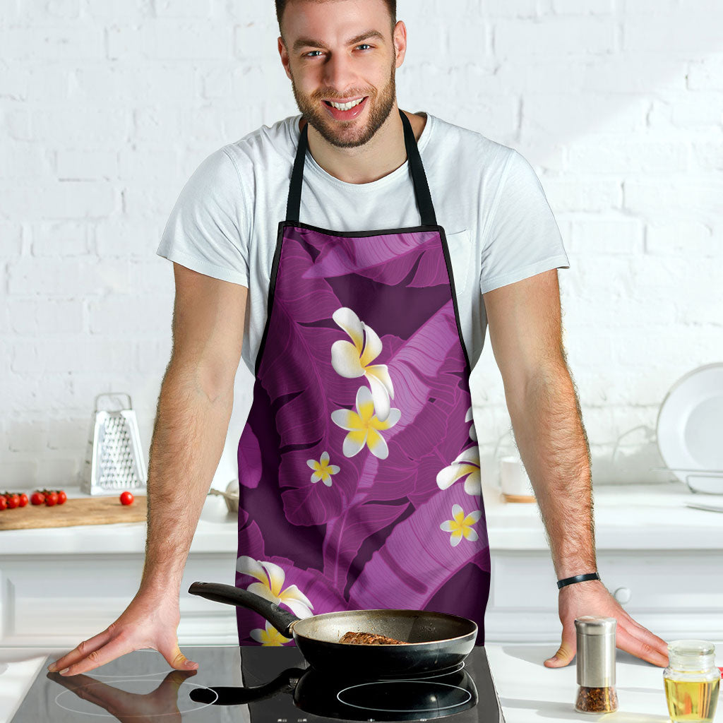 Purple Banana Leaf Hawaii Apron Lau Maia Plumeria Tropical Summer Vibes LT14 - Polynesian Pride