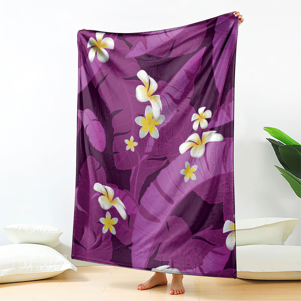 Purple Banana Leaf Hawaii Blanket Lau Maia Plumeria Tropical Summer Vibes LT14 - Polynesian Pride