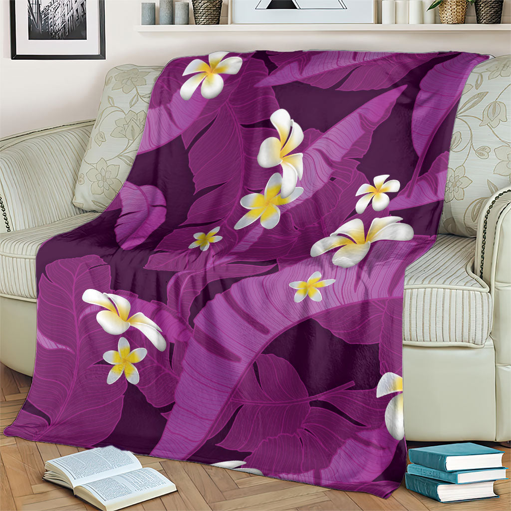 Purple Banana Leaf Hawaii Blanket Lau Maia Plumeria Tropical Summer Vibes LT14 - Polynesian Pride