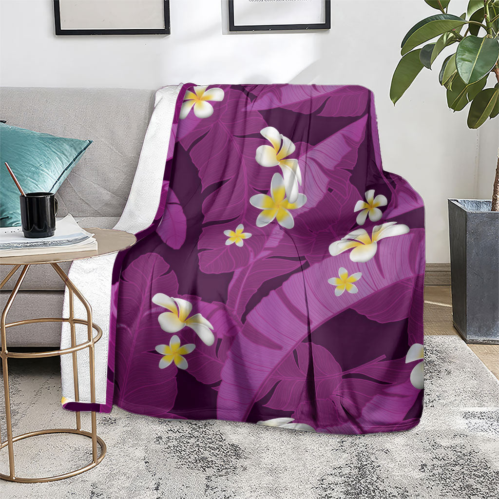 Purple Banana Leaf Hawaii Blanket Lau Maia Plumeria Tropical Summer Vibes LT14 - Polynesian Pride