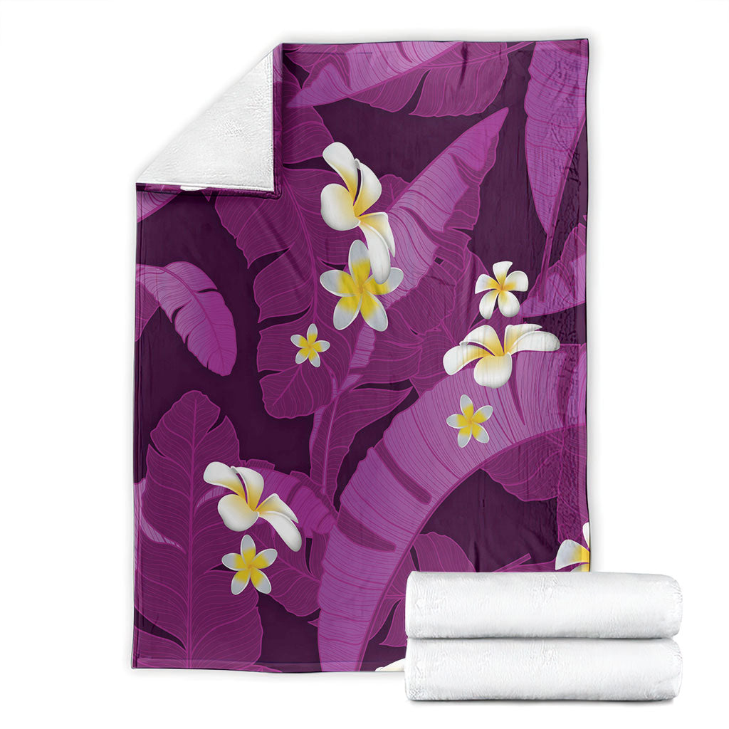 Purple Banana Leaf Hawaii Blanket Lau Maia Plumeria Tropical Summer Vibes LT14 - Polynesian Pride