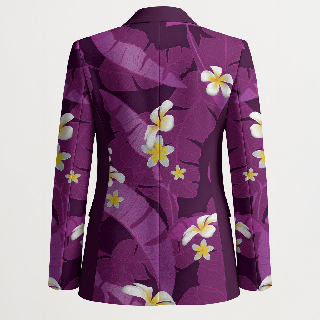 Purple Banana Leaf Hawaii Blazer Lau Maia Plumeria Tropical Summer Vibes LT14 - Polynesian Pride