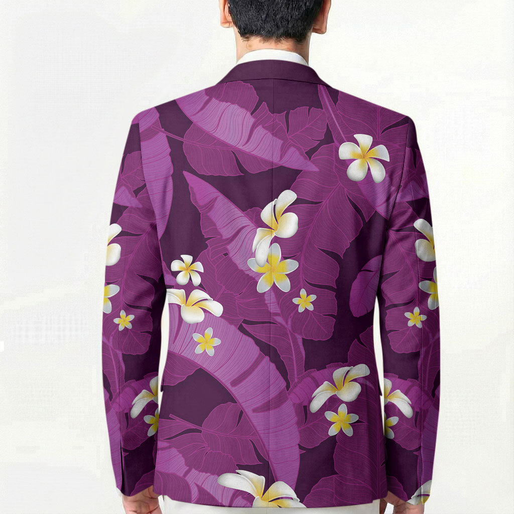 Purple Banana Leaf Hawaii Blazer Lau Maia Plumeria Tropical Summer Vibes LT14 - Polynesian Pride