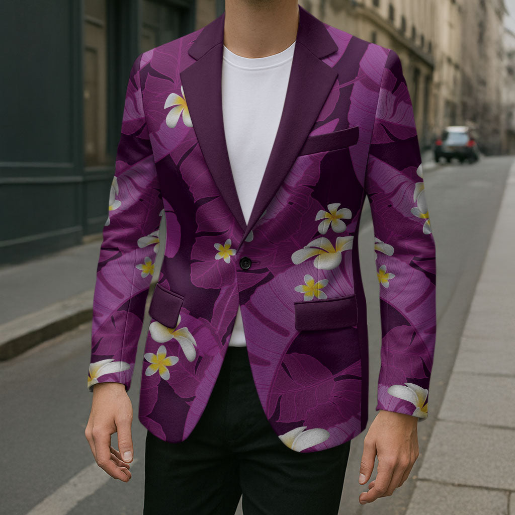 Purple Banana Leaf Hawaii Blazer Lau Maia Plumeria Tropical Summer Vibes LT14 - Polynesian Pride